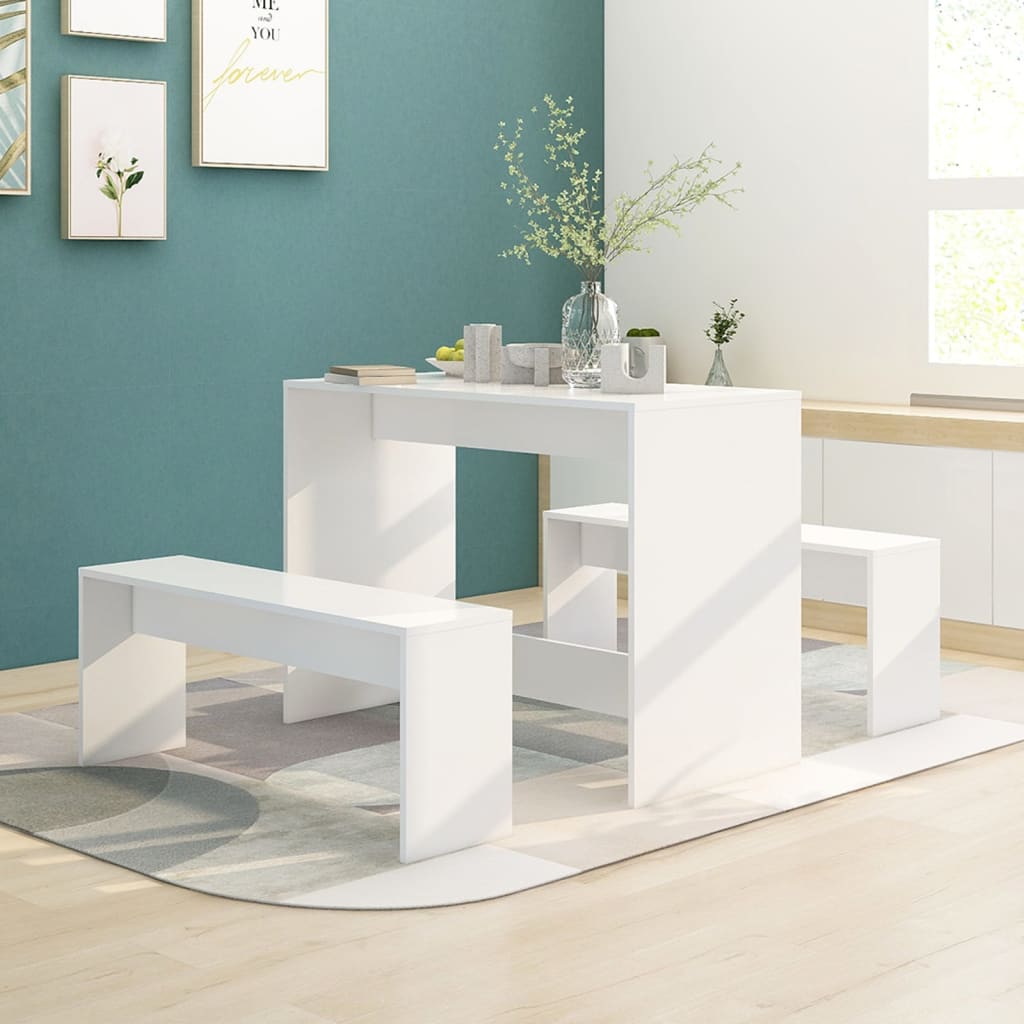 vidaXL Juego de comedor 3 piezas madera contrachapada blanco