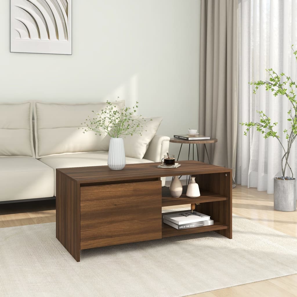 vidaXL Mesa de centro madera contrachapada roble marrón 102x50x45 cm