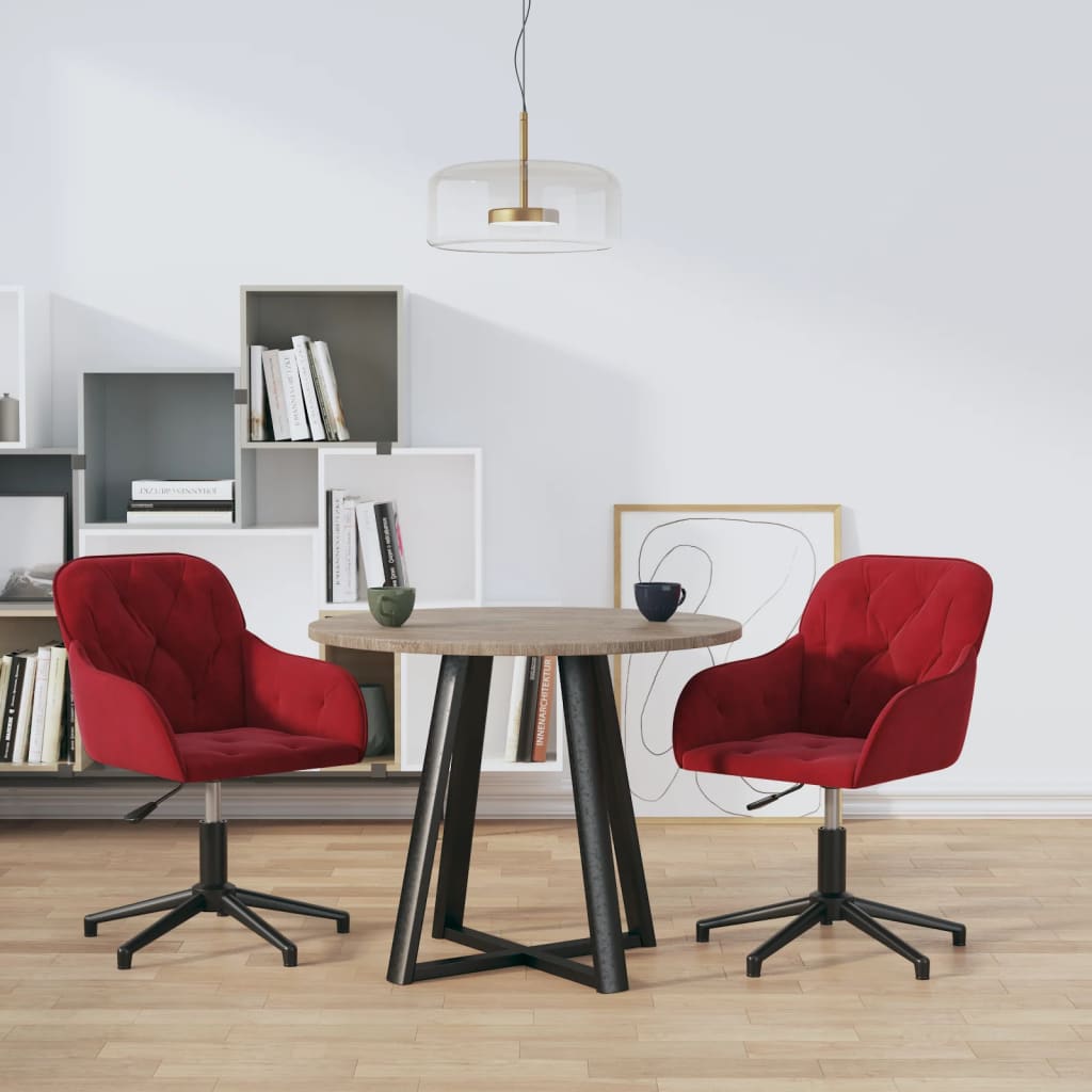 vidaXL Sillas de comedor giratorias 2 unidades terciopelo rojo tinto