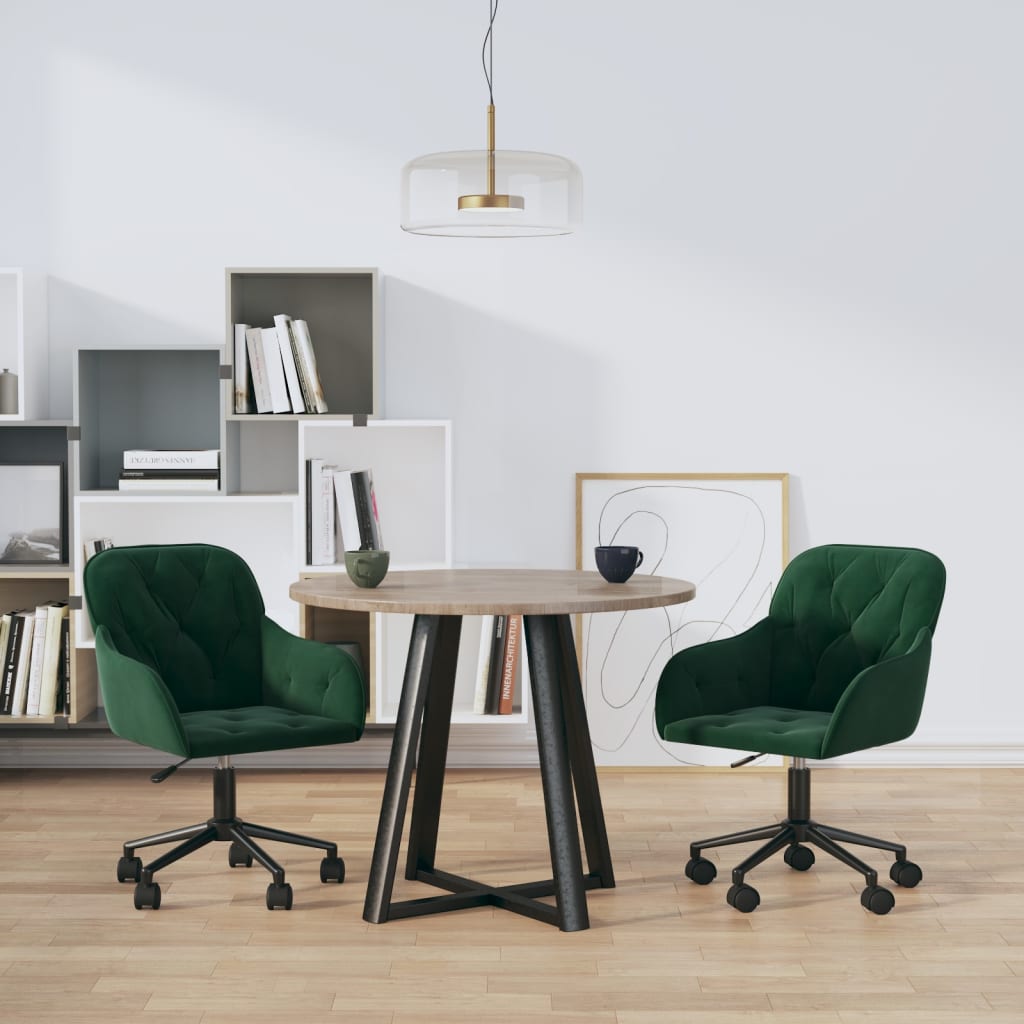 vidaXL Sillas de comedor giratorias 2 unidades terciopelo verde oscuro