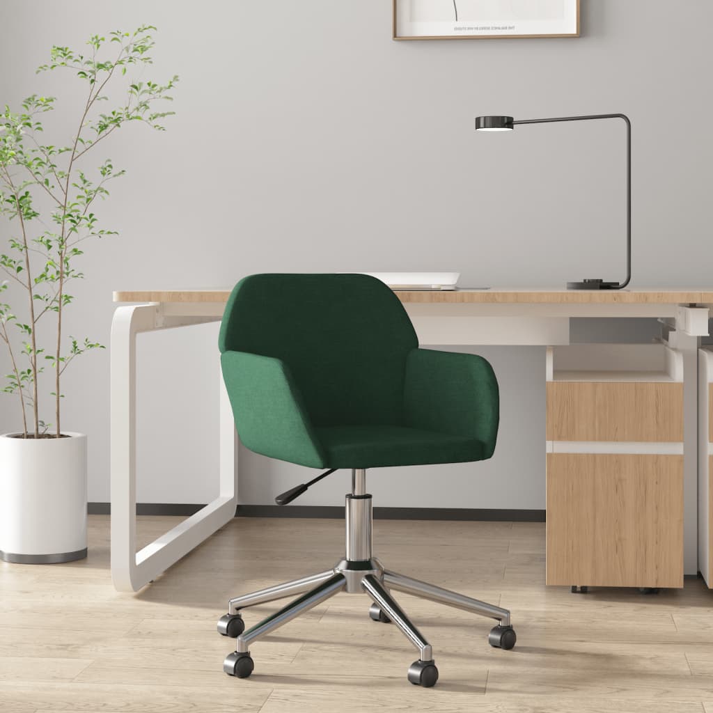 vidaXL Silla de oficina giratoria de tela verde oscuro