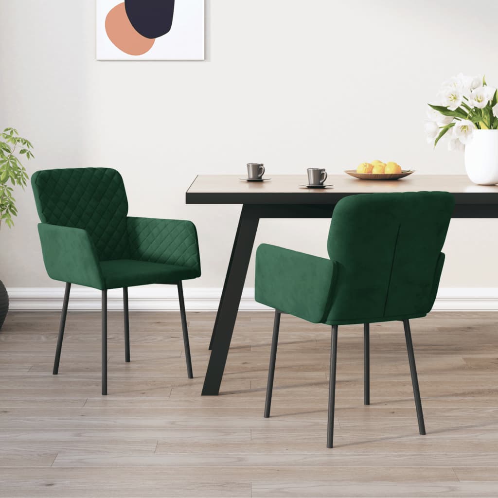 vidaXL Sillas de comedor 2 unidades terciopelo verde oscuro