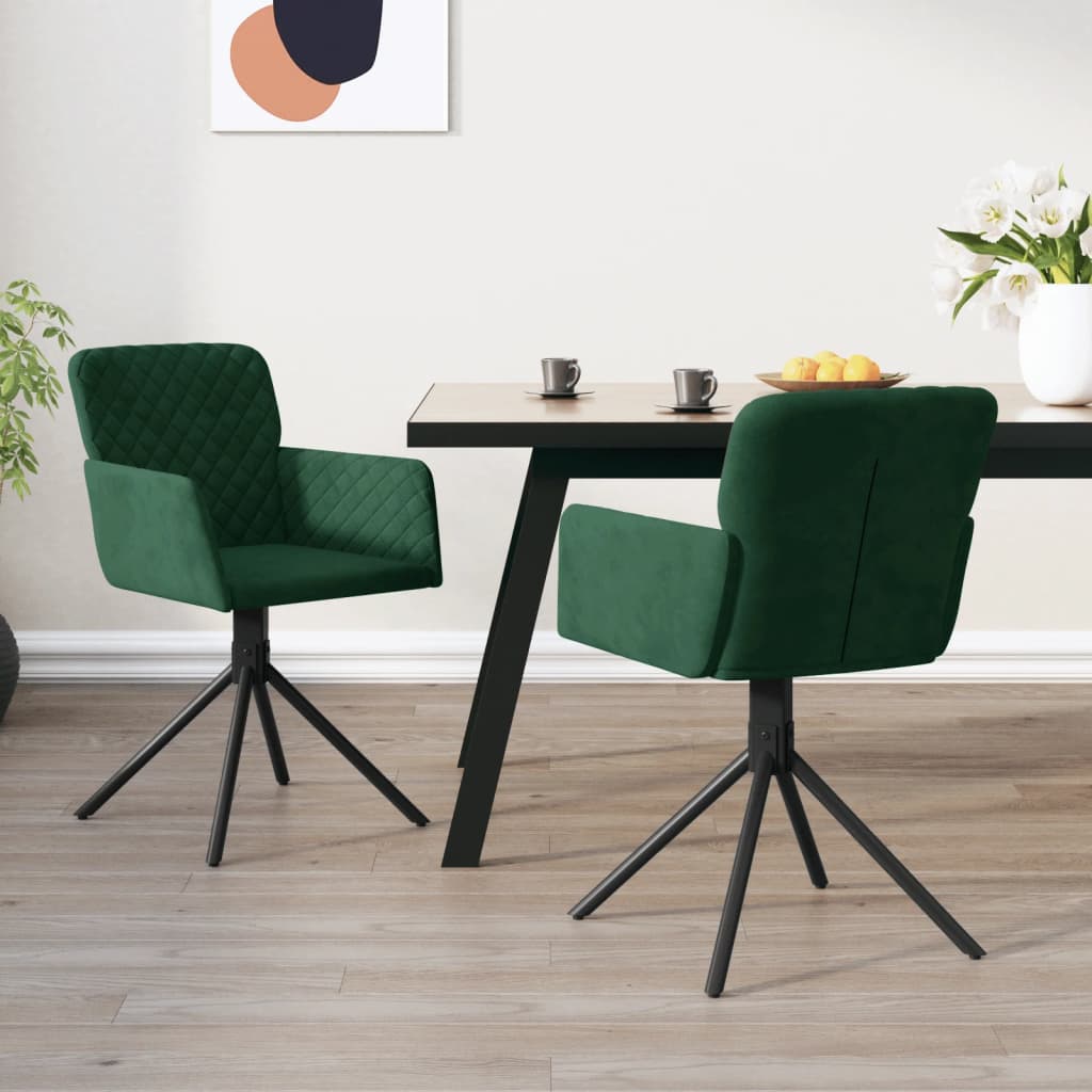 vidaXL Sillas de comedor giratorias 2 unidades terciopelo verde oscuro