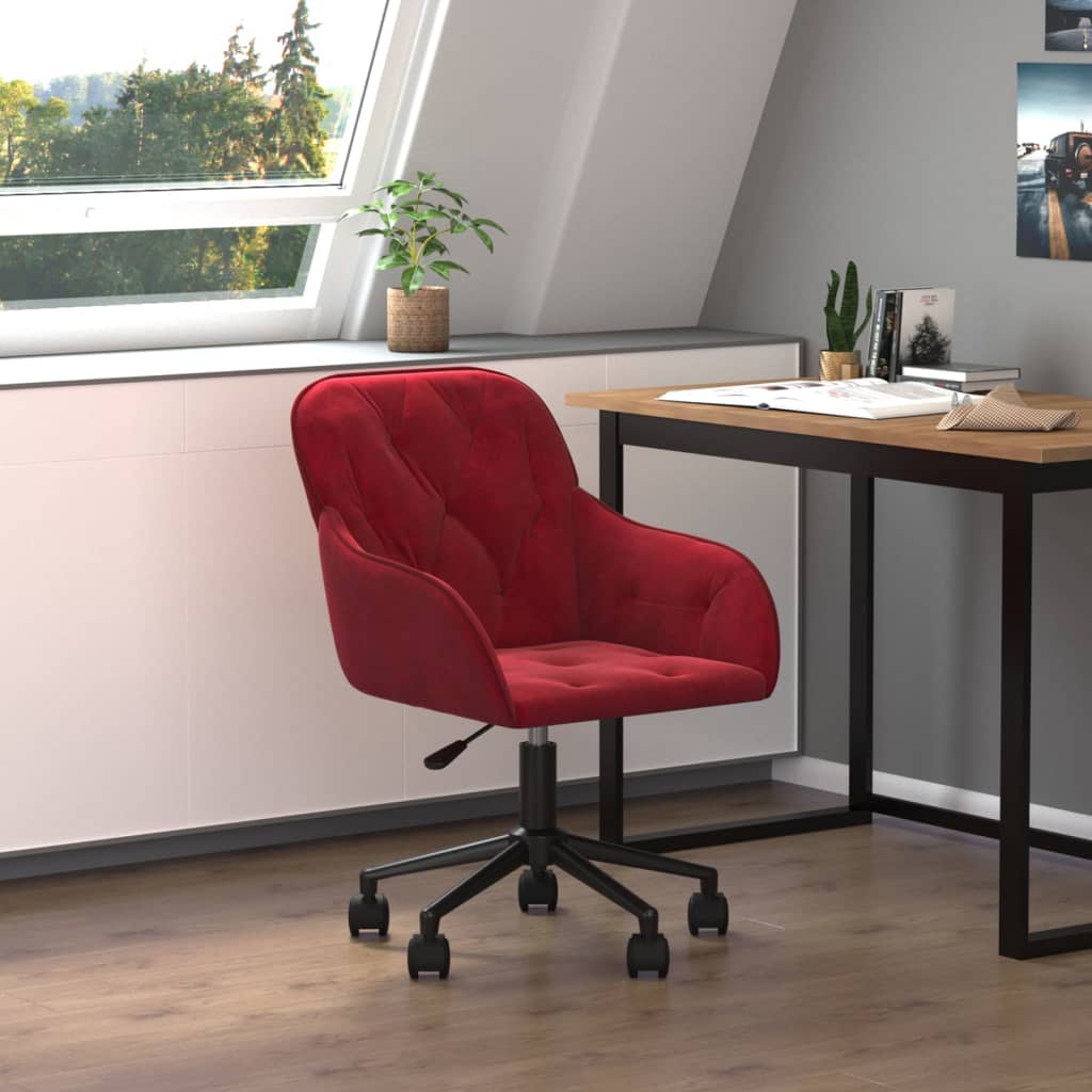 vidaXL Silla de oficina giratoria de terciopelo rojo tinto