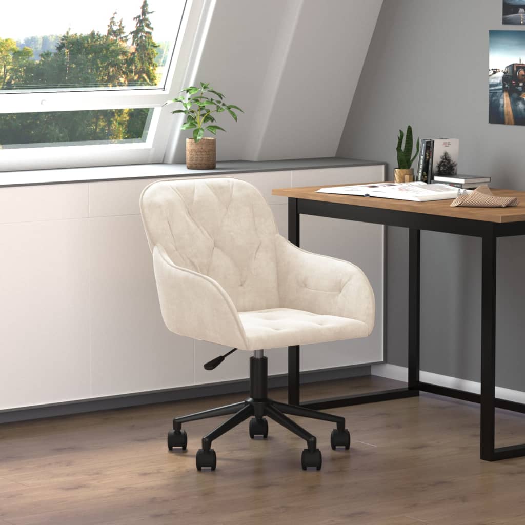 vidaXL Silla de oficina giratoria de terciopelo color crema