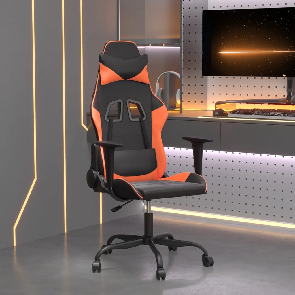 vidaXL Silla gaming de masaje cuero sintético negro y naranja