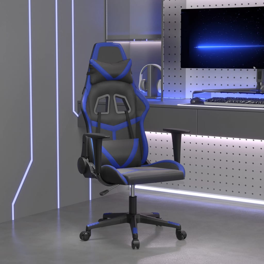 vidaXL Silla gaming de masaje cuero sintético negro y azul