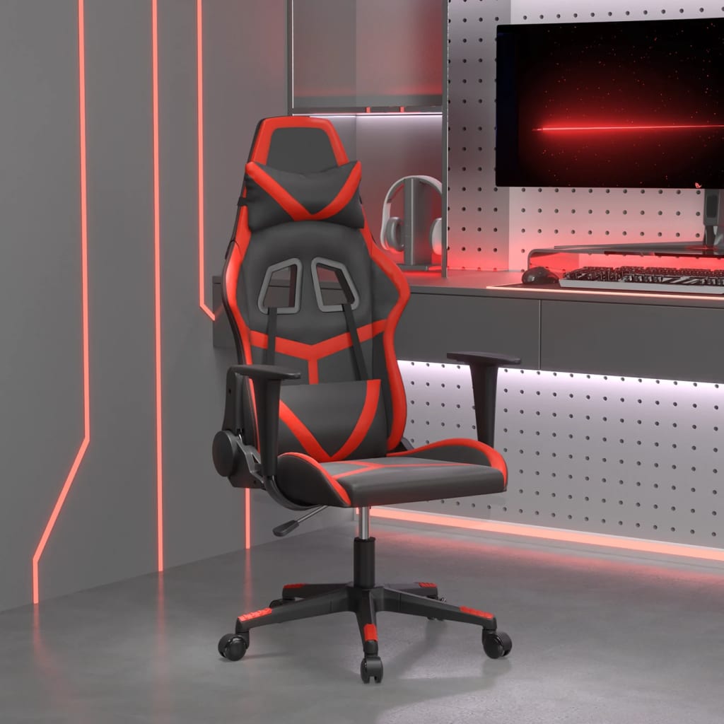 vidaXL Silla gaming de masaje cuero sintético negro y rojo