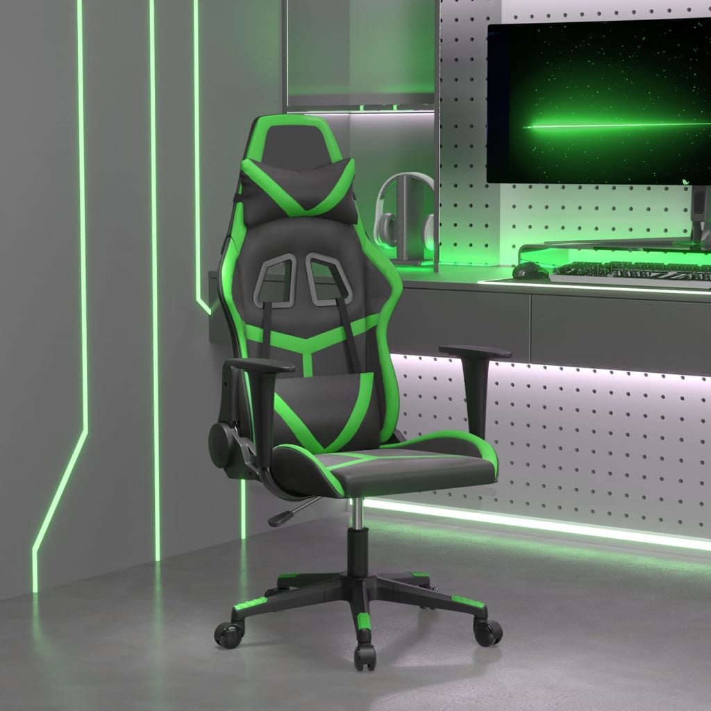 vidaXL Silla gaming de masaje cuero sintético negro y verde