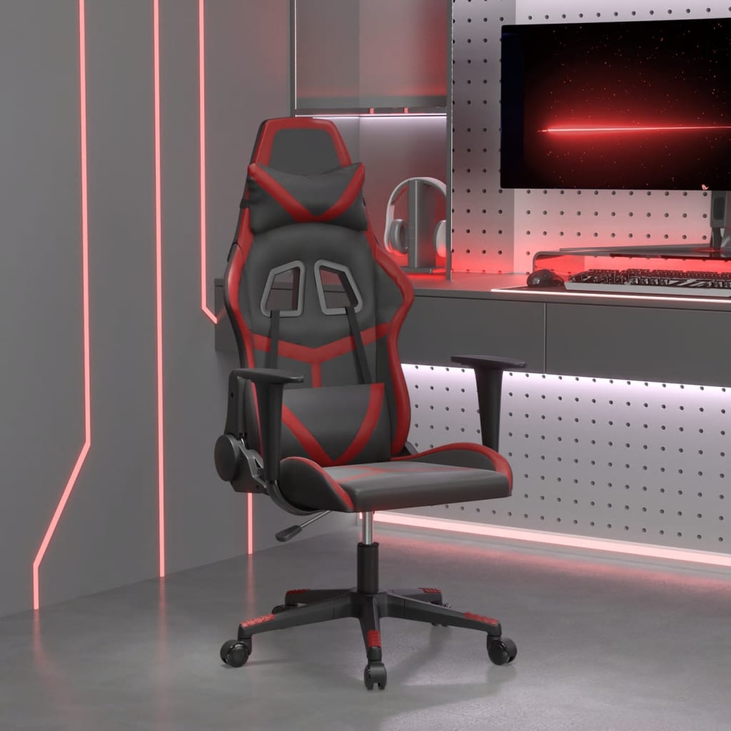 vidaXL Silla gaming de masaje cuero sintético negro y rojo vino tinto