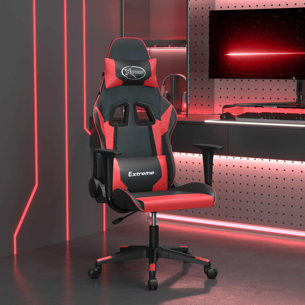 vidaXL Silla gaming de masaje cuero sintético negro y rojo