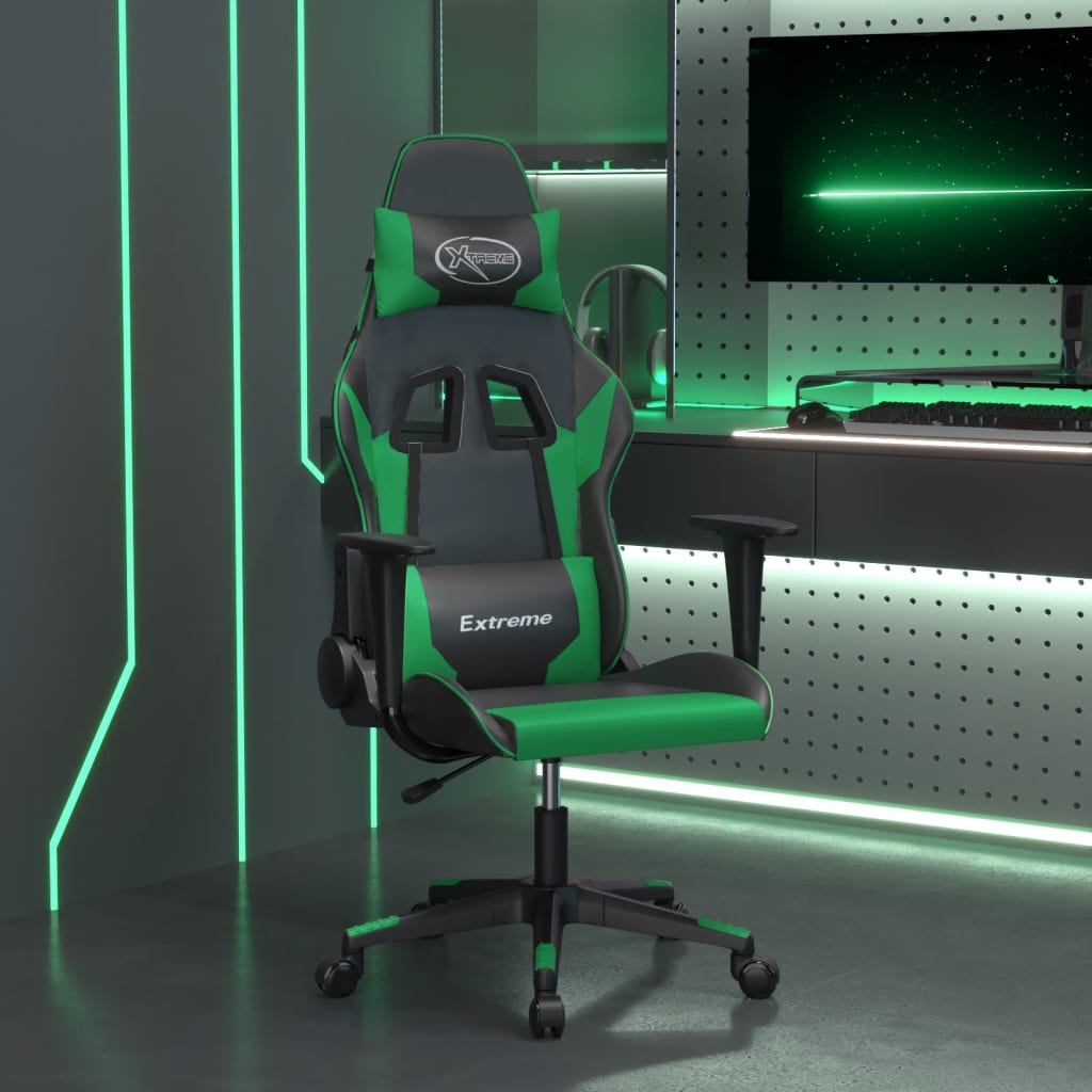 vidaXL Silla gaming de masaje cuero sintético negro y verde