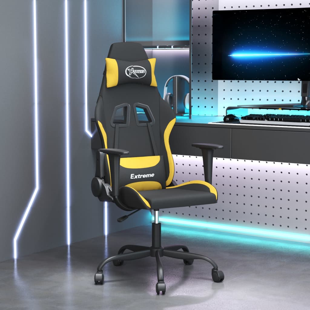 vidaXL Silla gaming de masaje tela negro y amarillo