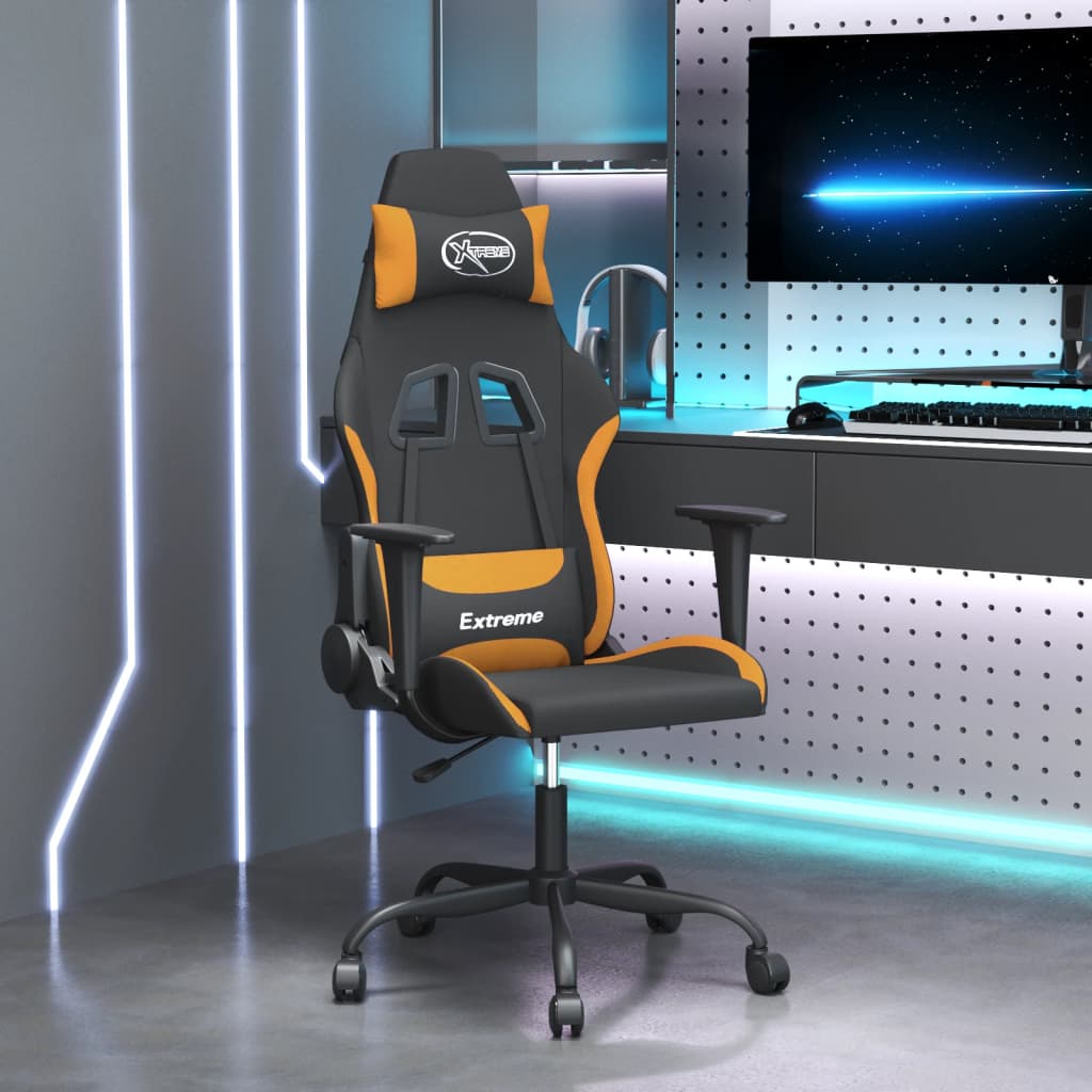 vidaXL Silla gaming de masaje tela negro y naranja