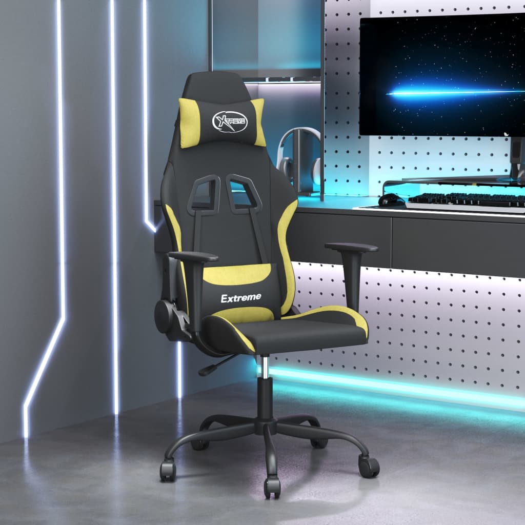 vidaXL Silla gaming de masaje tela negro y verde claro