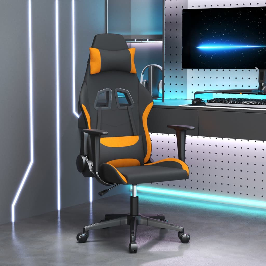 vidaXL Silla gaming de masaje tela negro y naranja