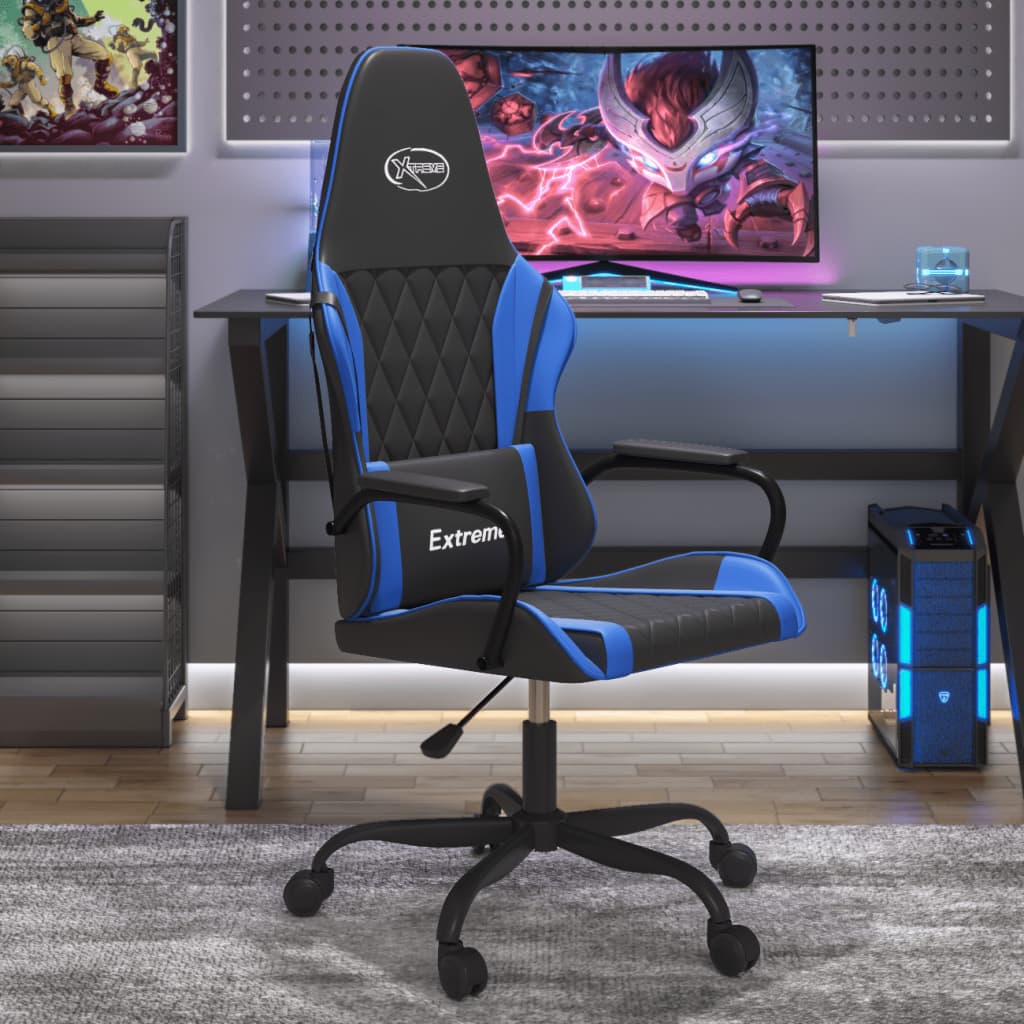 vidaXL Silla gaming de masaje cuero sintético negro y azul