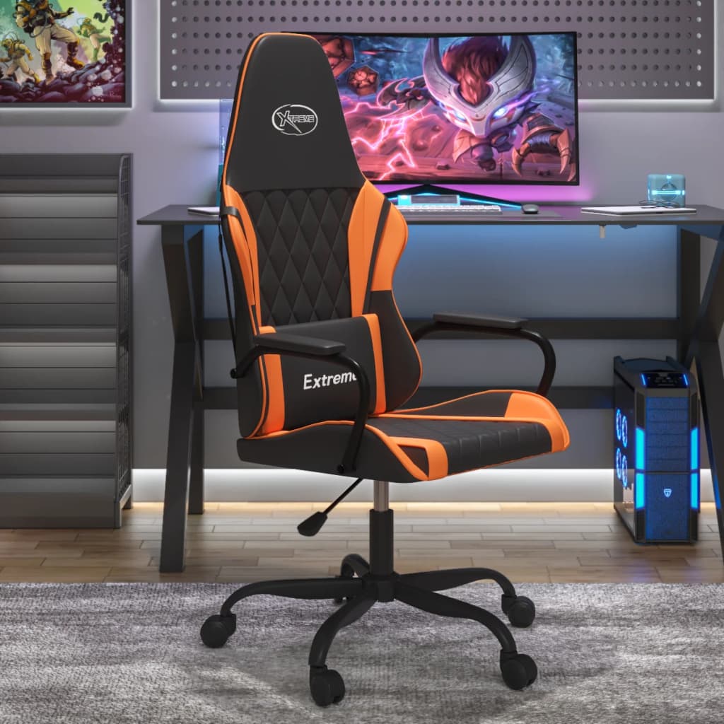 vidaXL Silla gaming de masaje cuero sintético negro y naranja