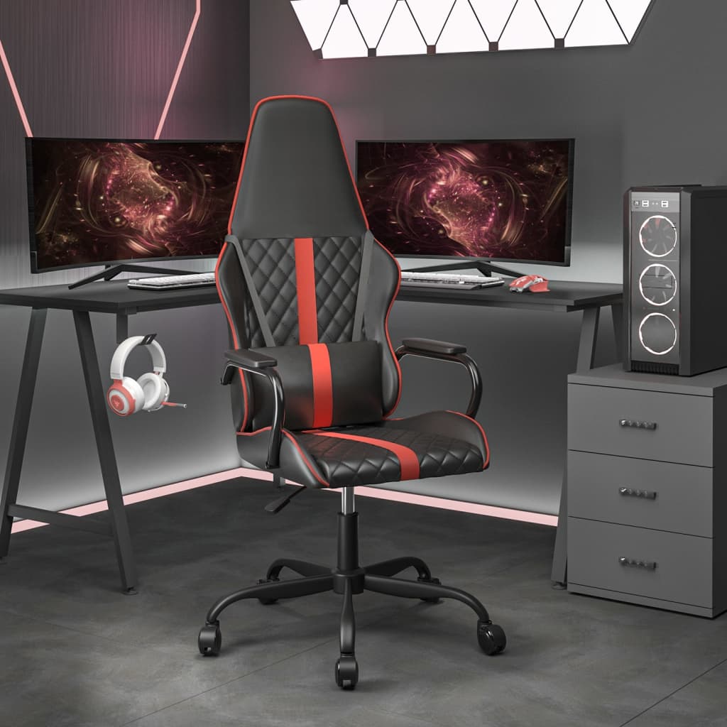 vidaXL Silla gaming con masaje cuero sintético rojo y negro