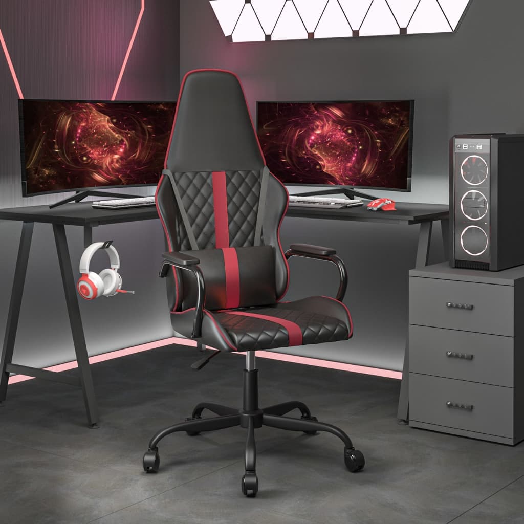 vidaXL Silla gaming con masaje cuero sintético rojo tinto y negro