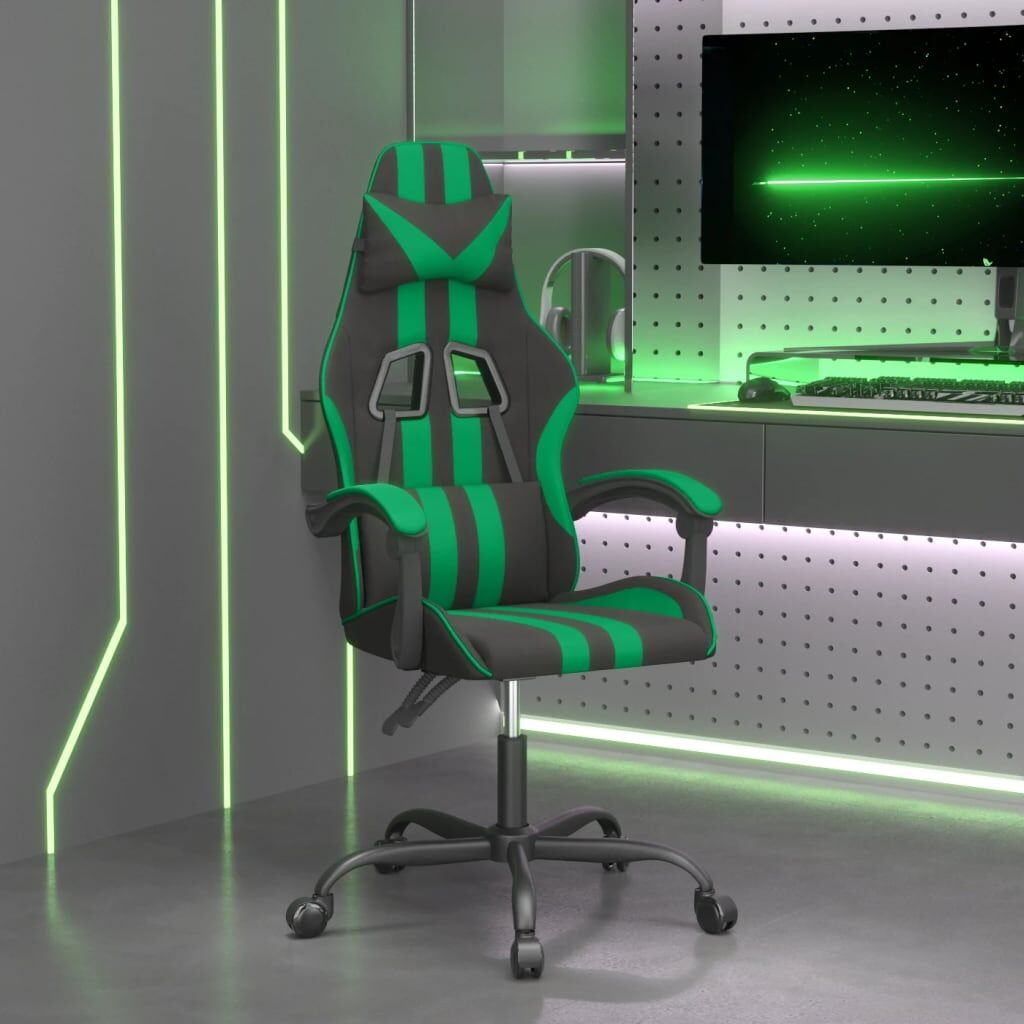 vidaXL Silla gaming giratoria cuero sintético negro y verde