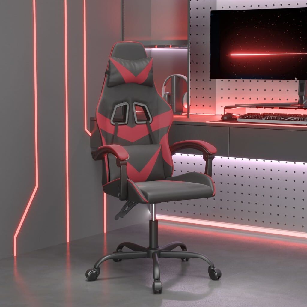 vidaXL Silla gaming giratoria cuero sintético negro y rojo vino tinto