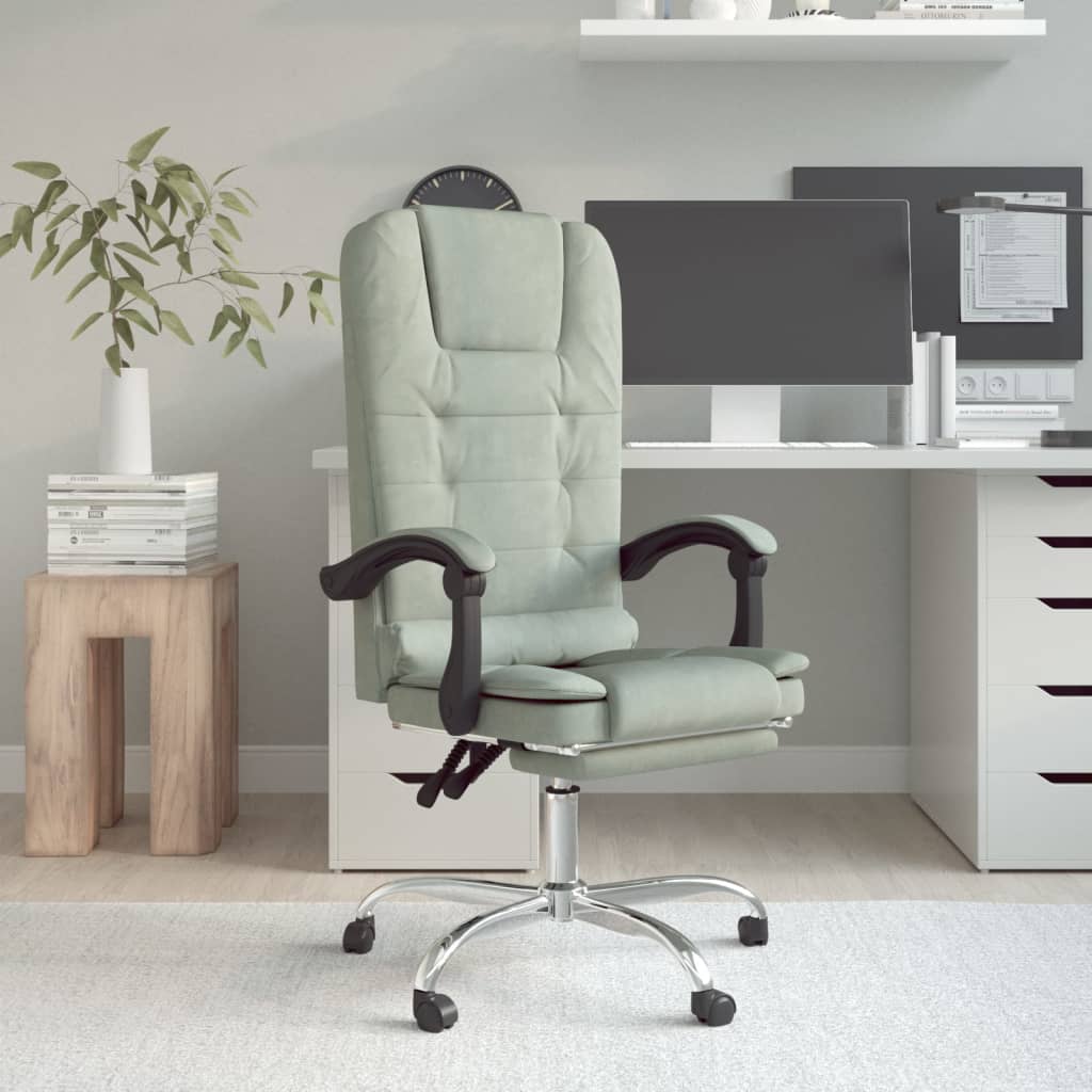 vidaXL Silla de oficina reclinable con masaje terciopelo gris claro