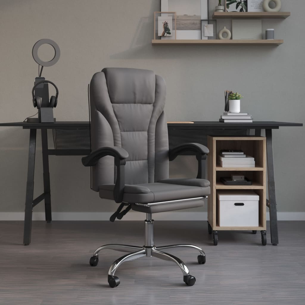 vidaXL Silla de oficina reclinable cuero sintético gris