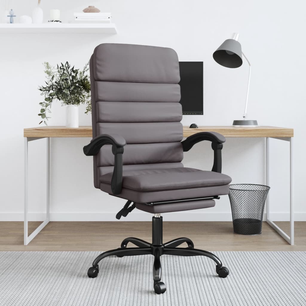 vidaXL Silla de oficina reclinable masaje cuero sintético gris