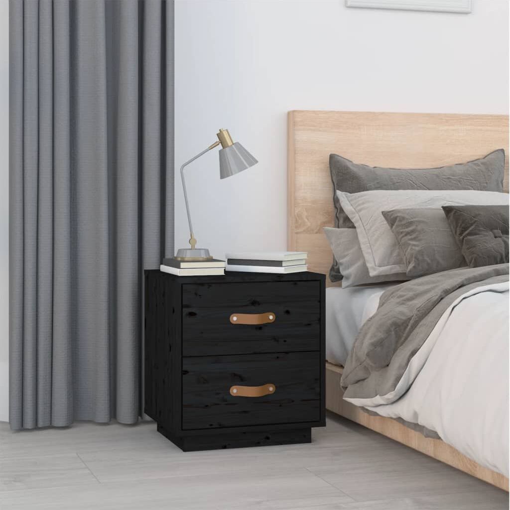 vidaXL Mesita de noche madera maciza de pino negro 40x34x45 cm