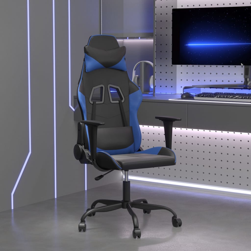 vidaXL Silla gaming cuero sintético negro y azul