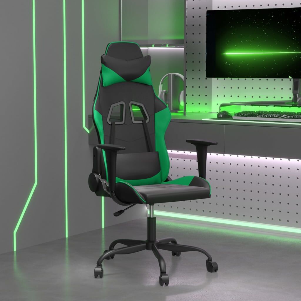 vidaXL Silla gaming cuero sintético negro y verde