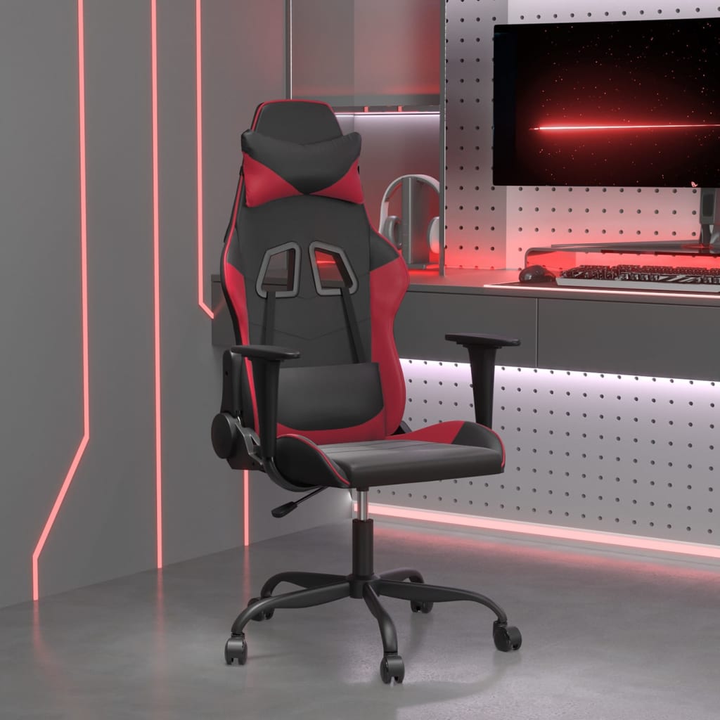 vidaXL Silla gaming cuero sintético negro y rojo vino tinto