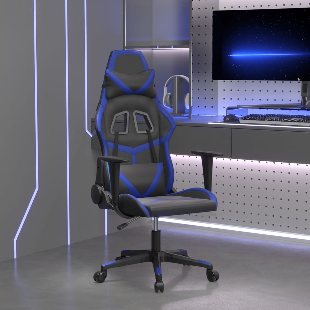 vidaXL Silla gaming cuero sintético negro y azul