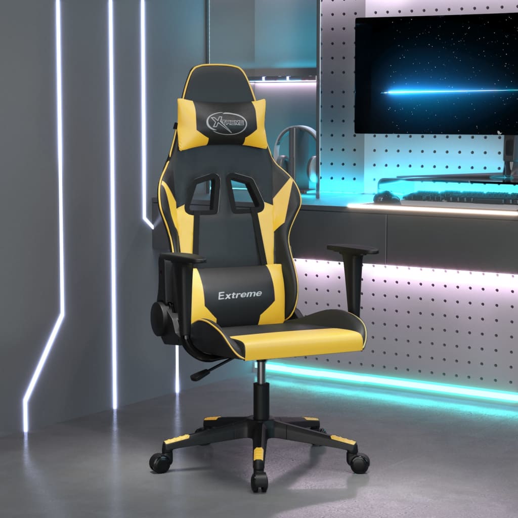 vidaXL Silla gaming cuero sintético negro y dorado