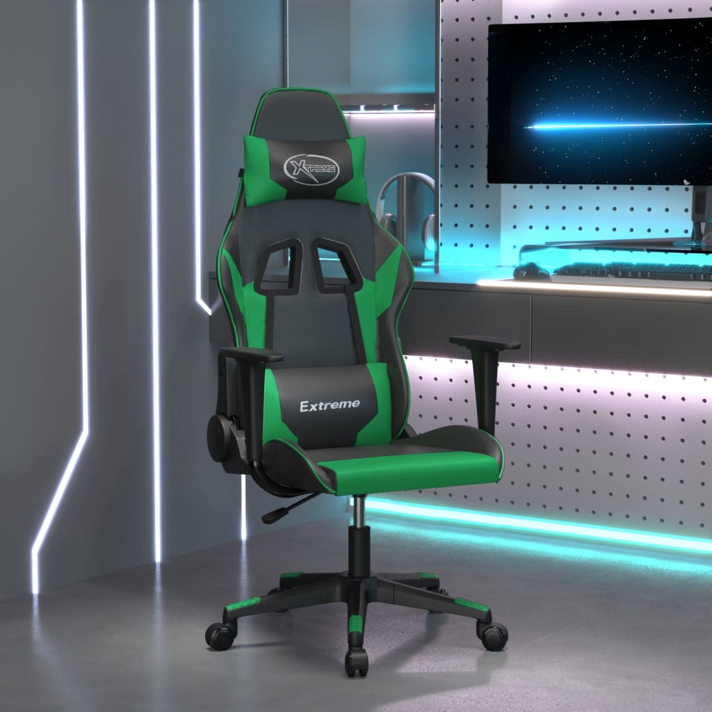 vidaXL Silla gaming cuero sintético negro y verde