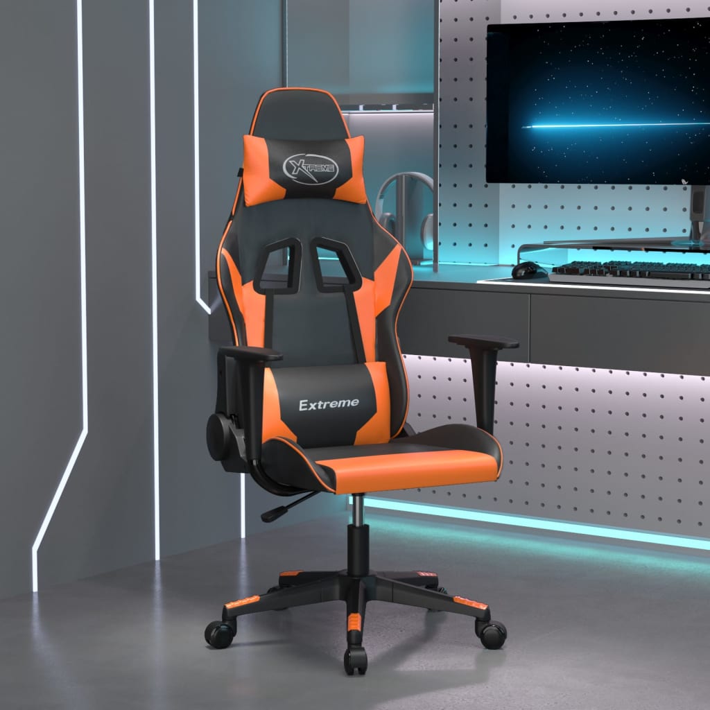 vidaXL Silla gaming cuero sintético negro y naranja