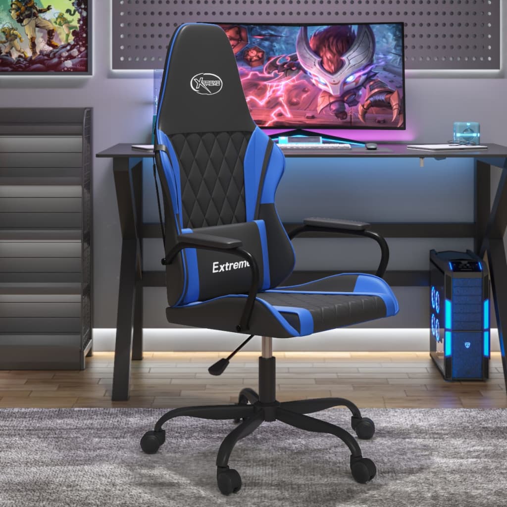 vidaXL Silla gaming cuero sintético negro y azul