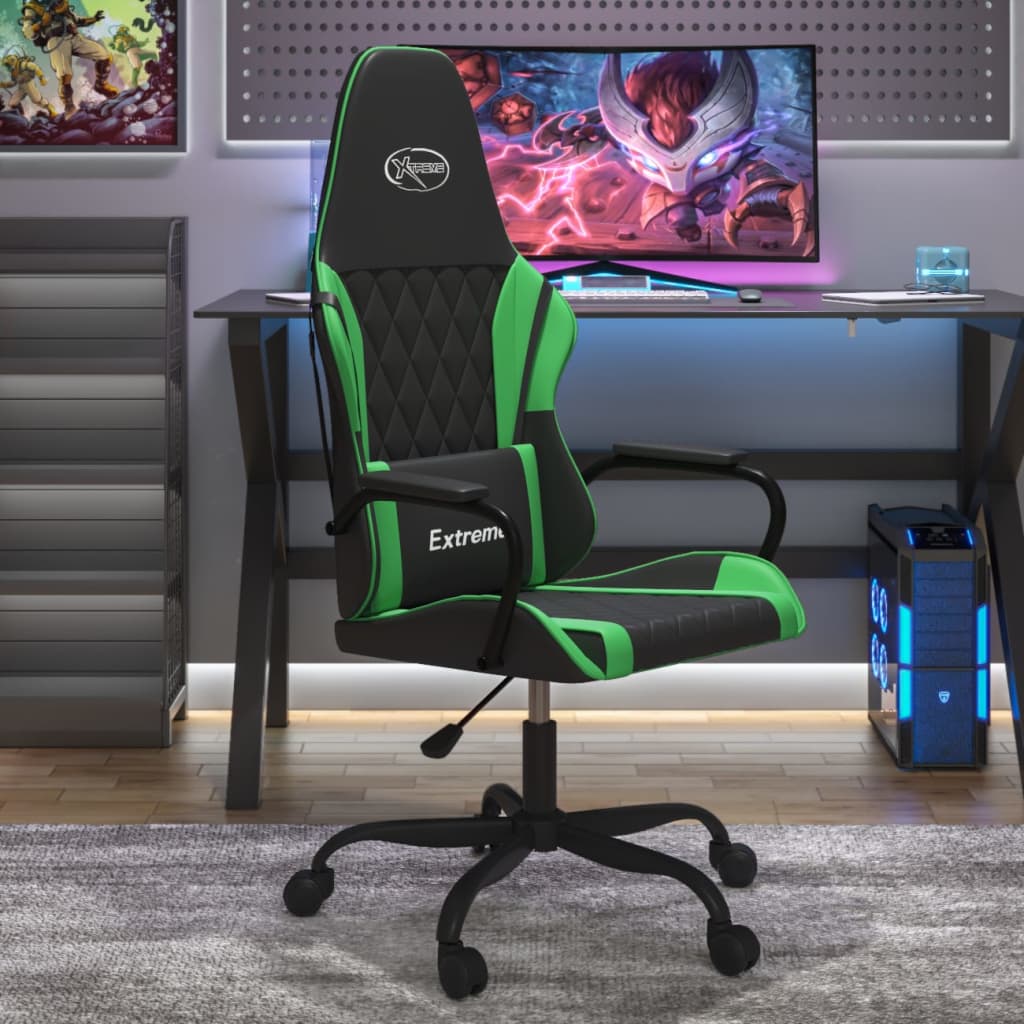 vidaXL Silla gaming cuero sintético negro y verde