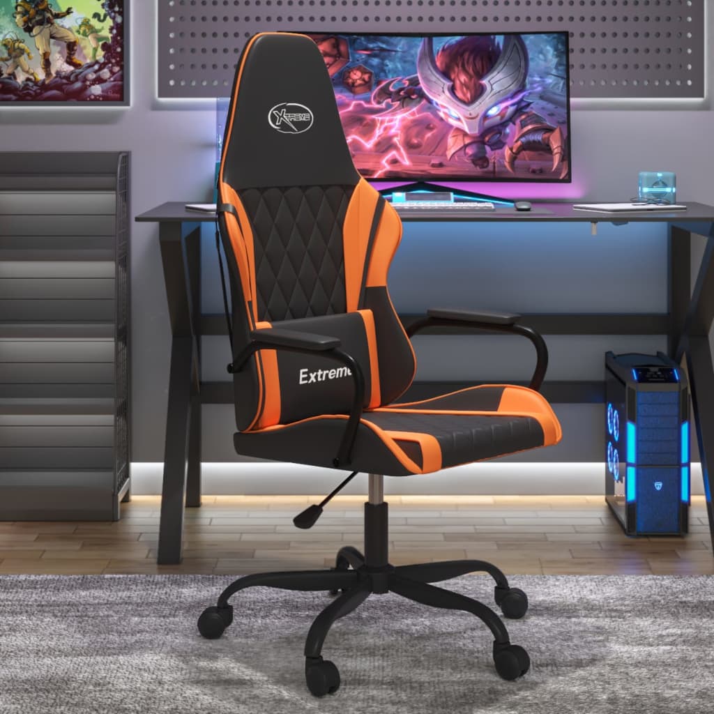 vidaXL Silla gaming cuero sintético negro y naranja