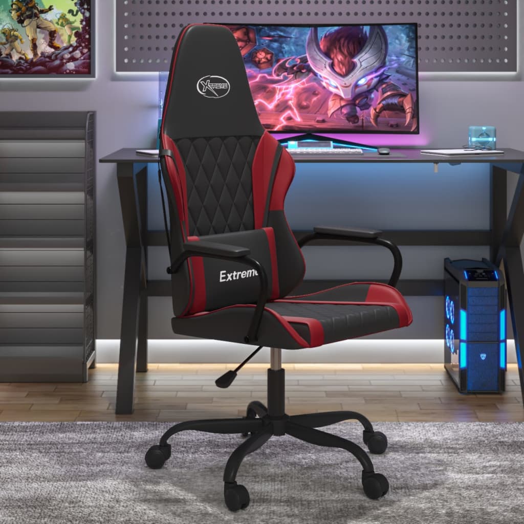 vidaXL Silla gaming cuero sintético negro y rojo vino tinto