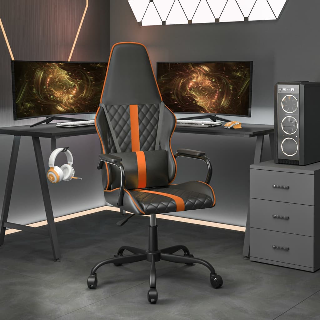 vidaXL Silla gaming cuero sintético negro y naranja