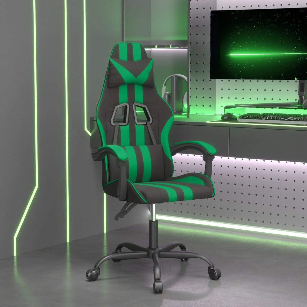 vidaXL Silla gaming cuero sintético negro y verde