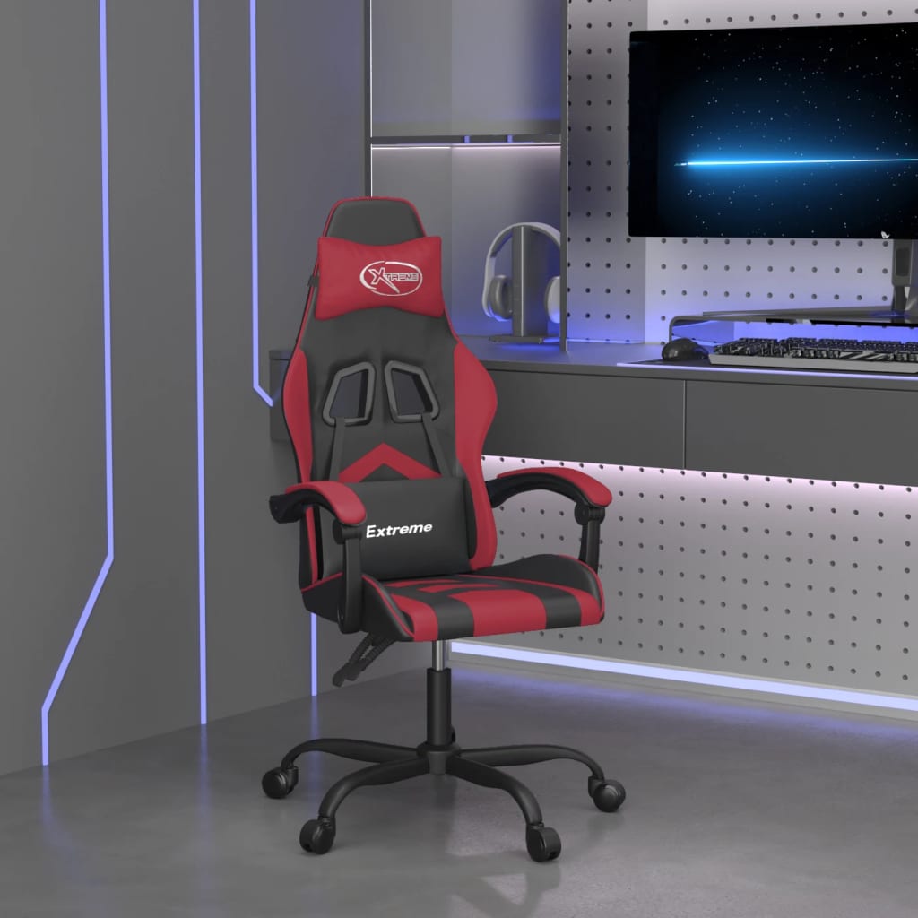 vidaXL Silla gaming cuero sintético negro y rojo vino tinto