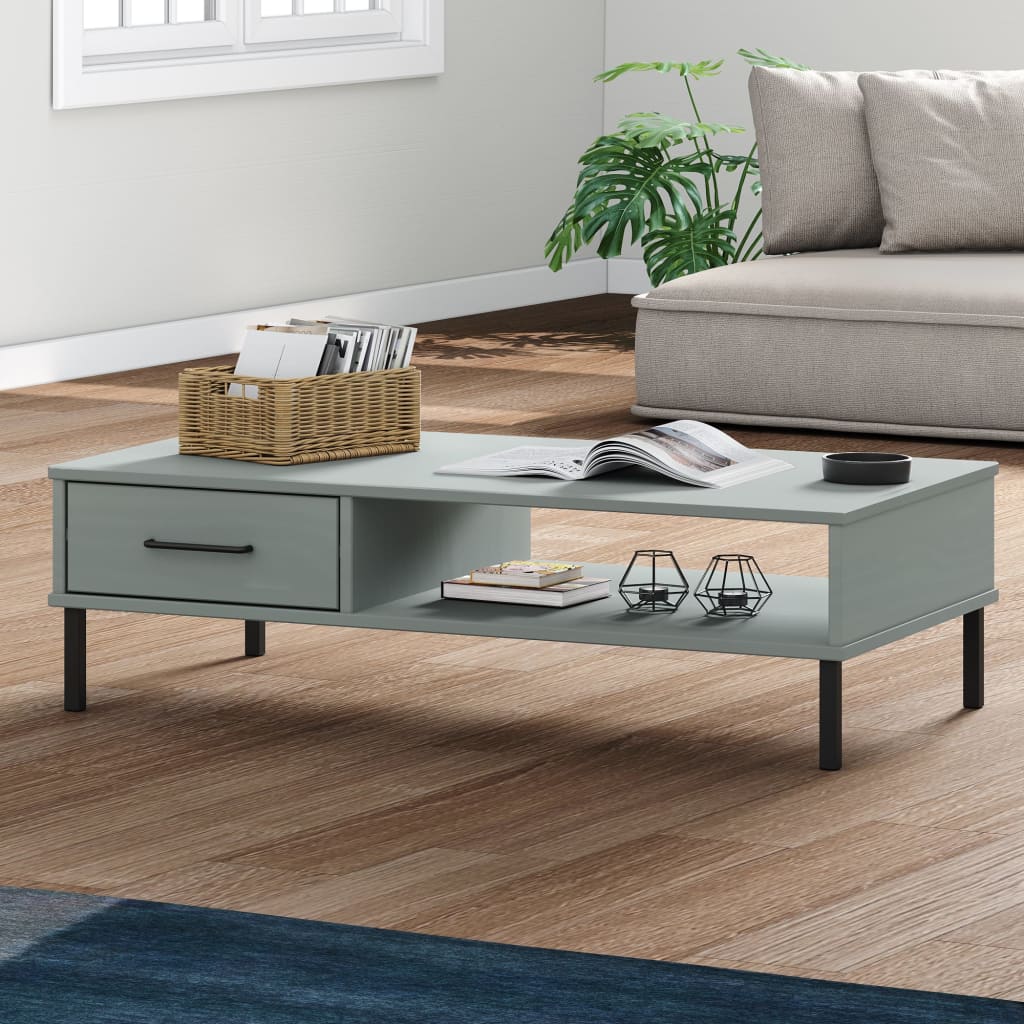 vidaXL Mesa de centro con patas de metal OSLO madera maciza pino gris