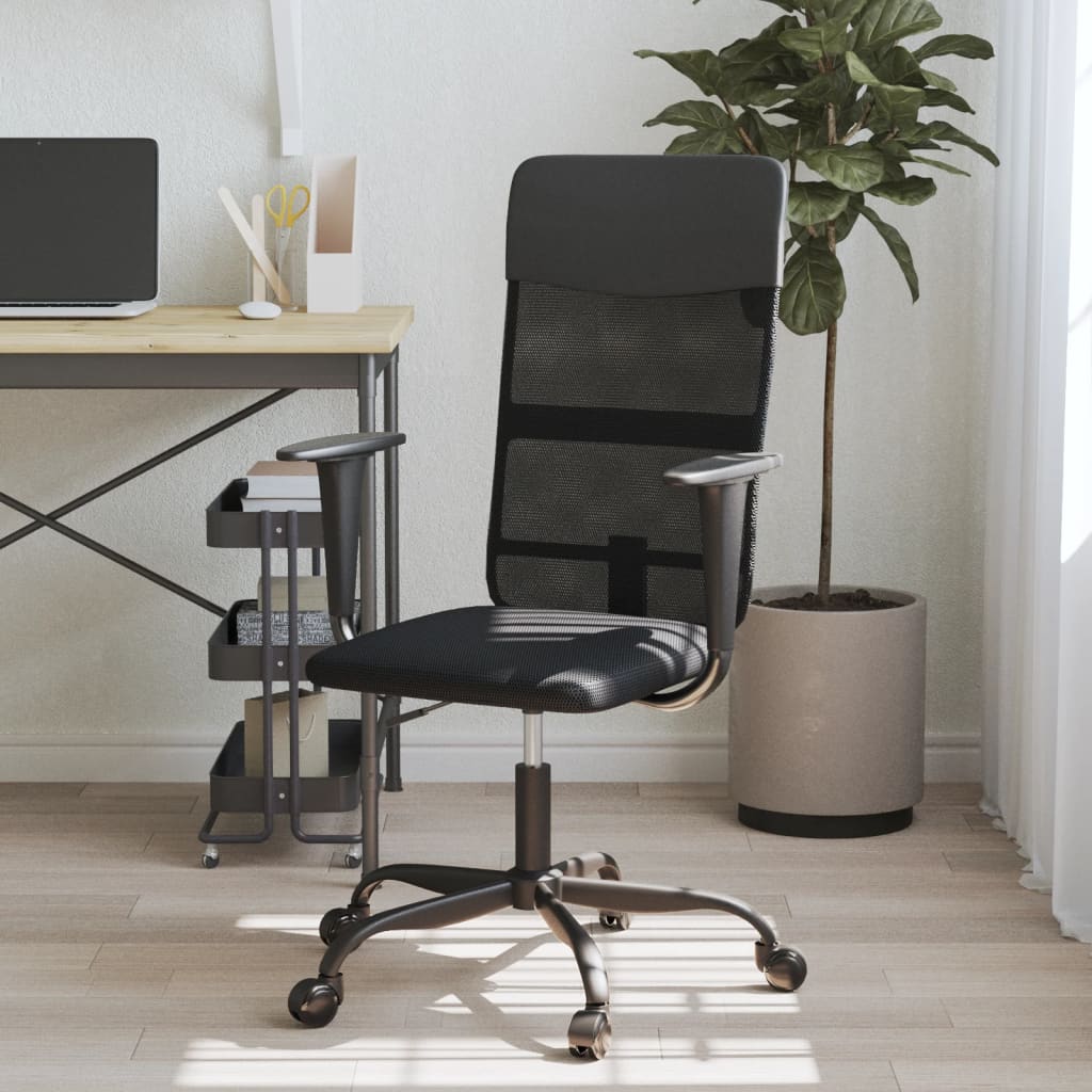 vidaXL Silla de oficina altura ajustable tela malla y cuero PE negro