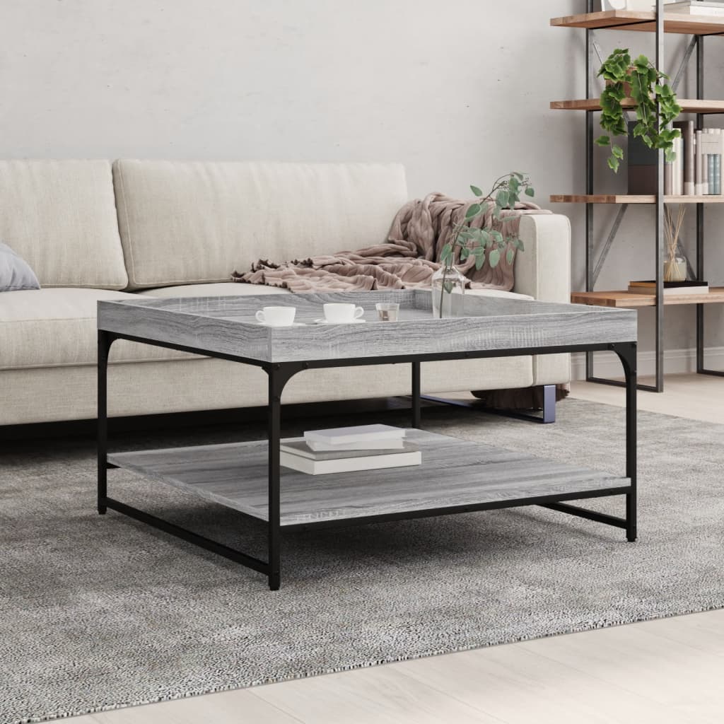 vidaXL Mesa centro madera ingeniería y hierro gris Sonoma 80x80x45 cm