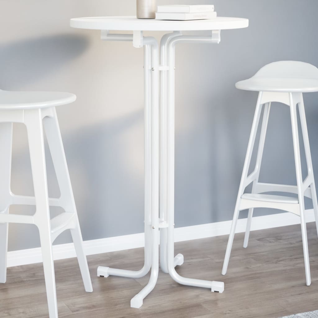 vidaXL Mesa alta de comedor madera ingeniería y acero blanco Ø70x110cm