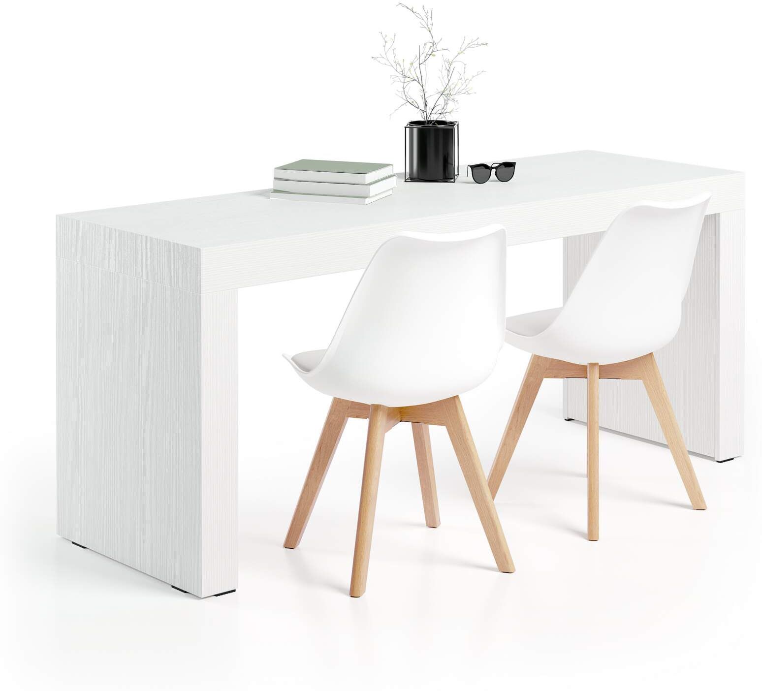 Mobili Fiver Escritorio Evolution 180x60, Fresno Blanco con Dos Piernas