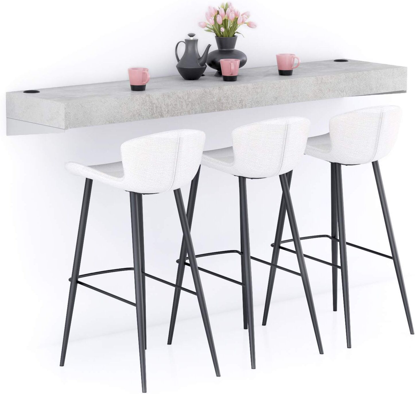 Mobili Fiver Barra de Bar Evolution 180x40, Cemento Gris con cargador inalámbrico